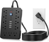 Flat Plug Surge Protector Power Strip 11 Outlets 6 USB Ports 2 USB C 6FT Extension Cord 17 in 1