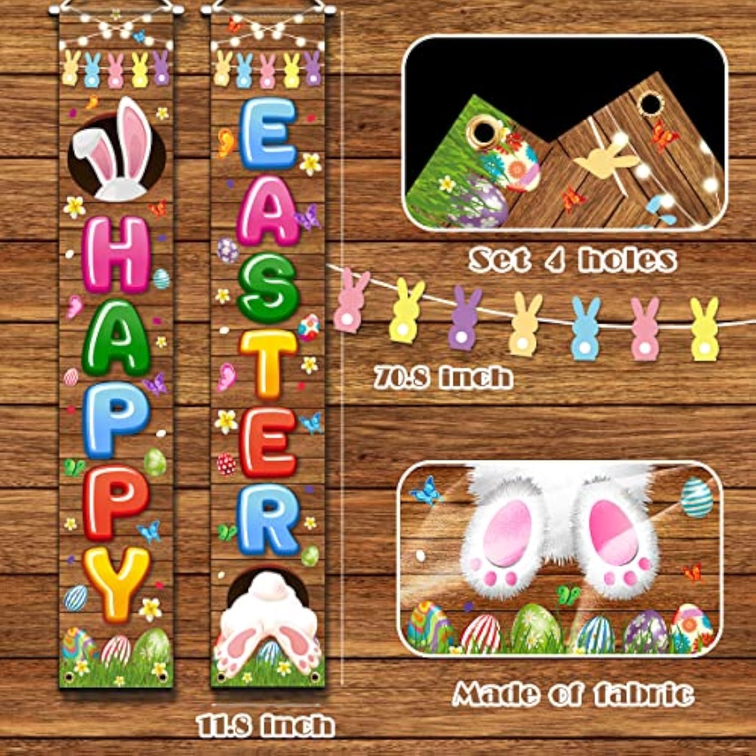 Easter Party Supplies-Happy Easter Porch Sign Banner,2Pcs Happy Easter Front Door Hanging Welcome Banner For Spring Theme Easter Bunny Door Decoration