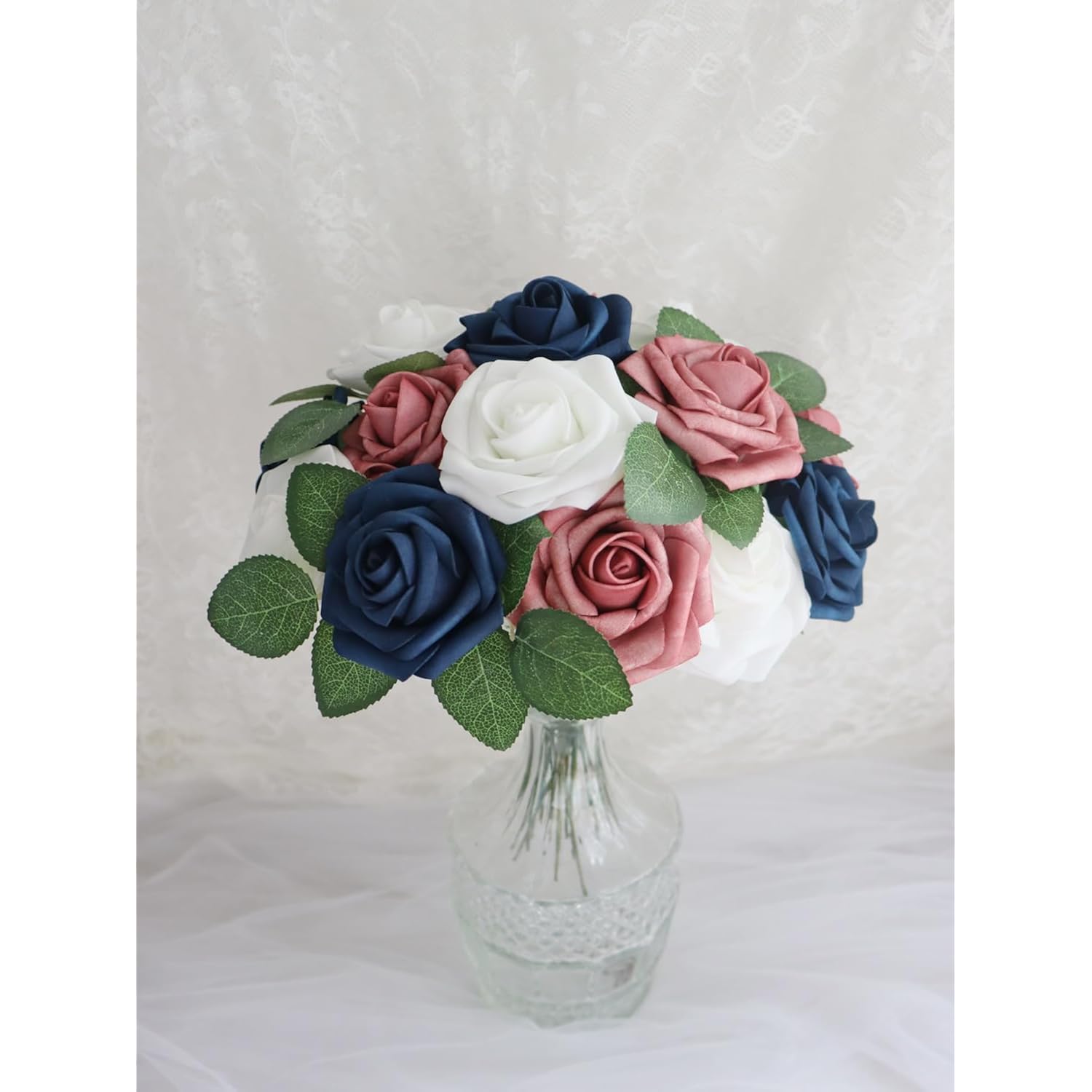 Artificial Flowers 30Pcs Real Looking Navy Roses With Stem For Diy Wedding Bouquets Centerpieces Party Baby Shower Home Decorations (Navy Blue)