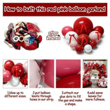 Red Pink Balloon Arch Kit, Double Stuffed Dark Red Pink Burgundy White Pearl Balloon Garland With Bows For Birthday Valentines Day Wedding Bridal Shower Engagement Anniversary Mother'S Day Party Decor