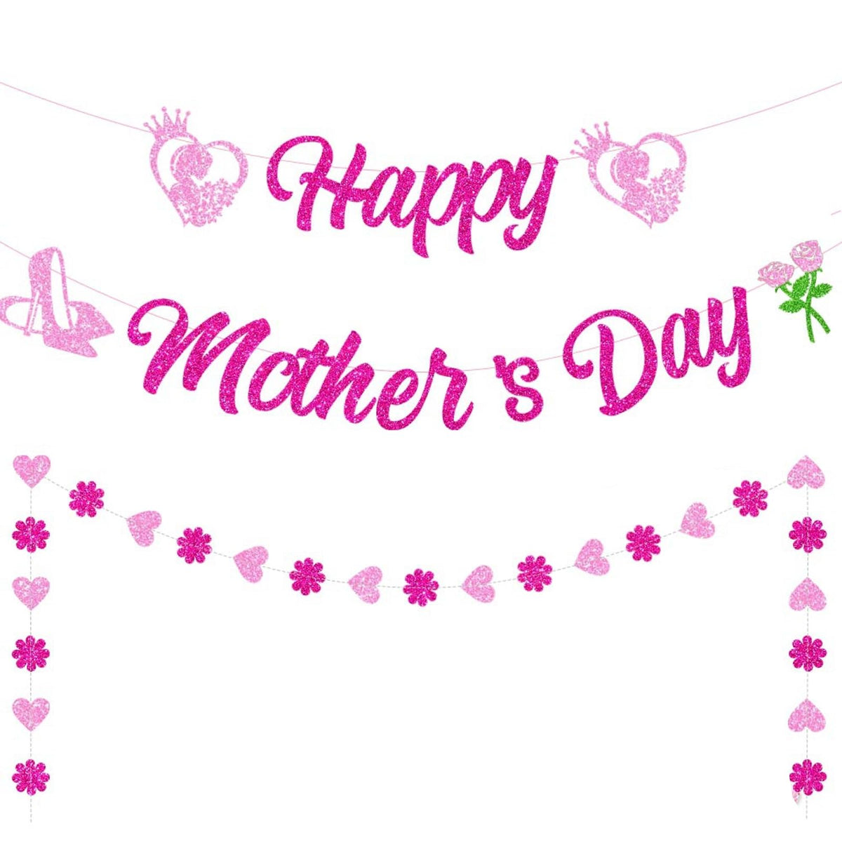 Happy Mothers Day Banner Mothers Day Decorations Best Mom Ever Decor Sign Bunting Banner Garland for Mothers Days DIY Home, Office, Fireplace, Wall Party Supplies Event Decorations Photo Props