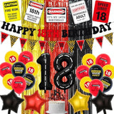 Caution 18Th Birthday Party Decorations Boys And Girls,Black, Red And Yellow Warning Official About 18, Happy 18Th Birthday Banner,Eighteen Cheers To 18 Party Supplies
