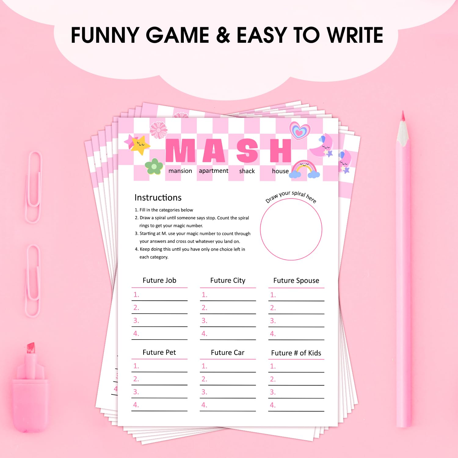 Mash - Pajama Slumber Party Games Sleepover Party Supplies For Girls, Sleepover Birthday Party Games Favor Decoration And Supplies For Her Girls Teenager Adult, Set Of 20 Games Cards -08