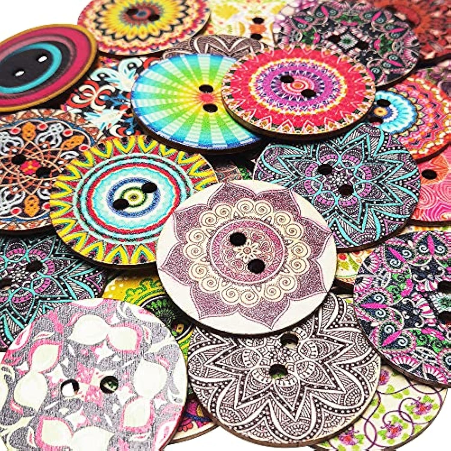 Mix Pattern 30Pcs 2"(50Mm) Large Wood Buttons Craft Sewing Button (Mix