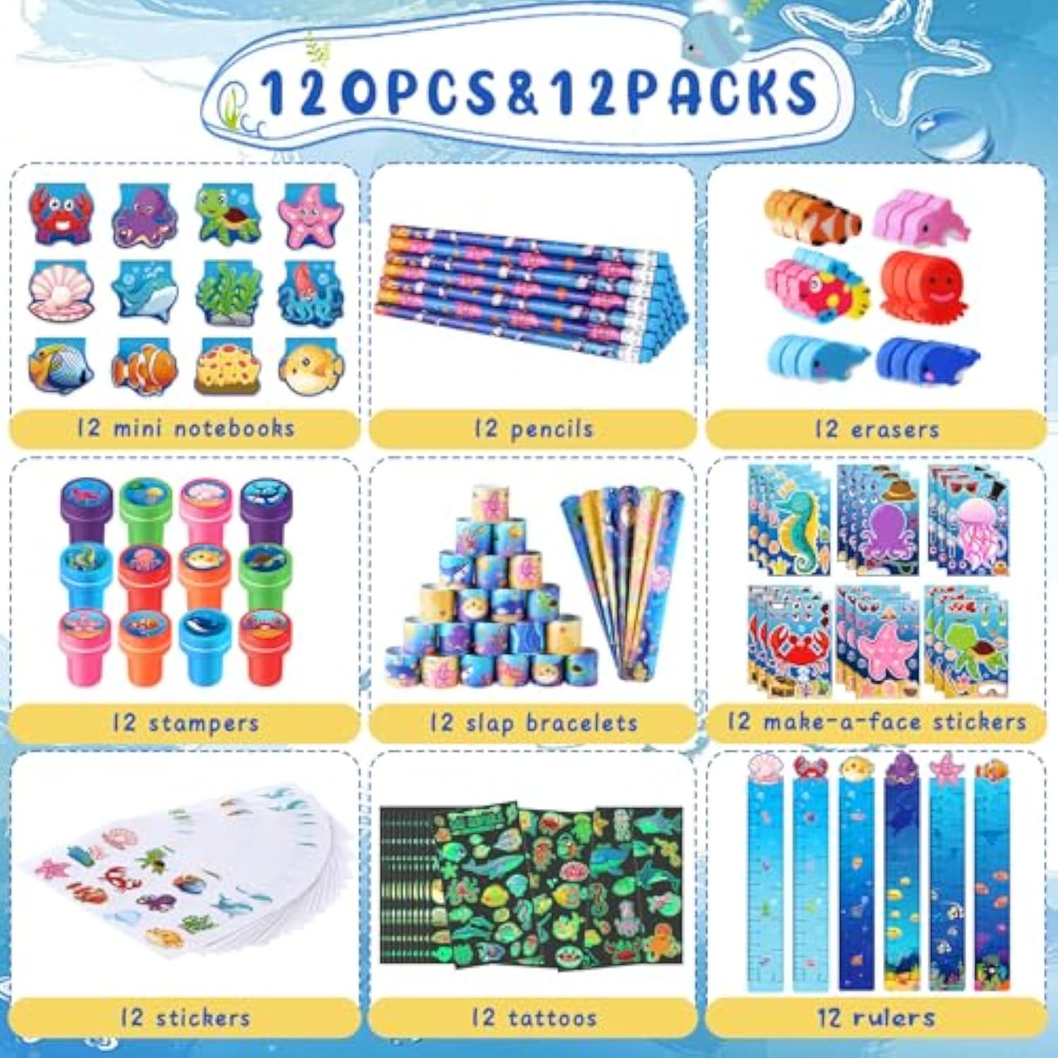 120Pcs Under The Sea Party Favors Ocean Animals Party Stampers Stickers School Stationery Bulk For Kids Sea Shark Birthday Mermaid Party Goodie Bag Stuffer Classroom Gifts Rewards Supplies
