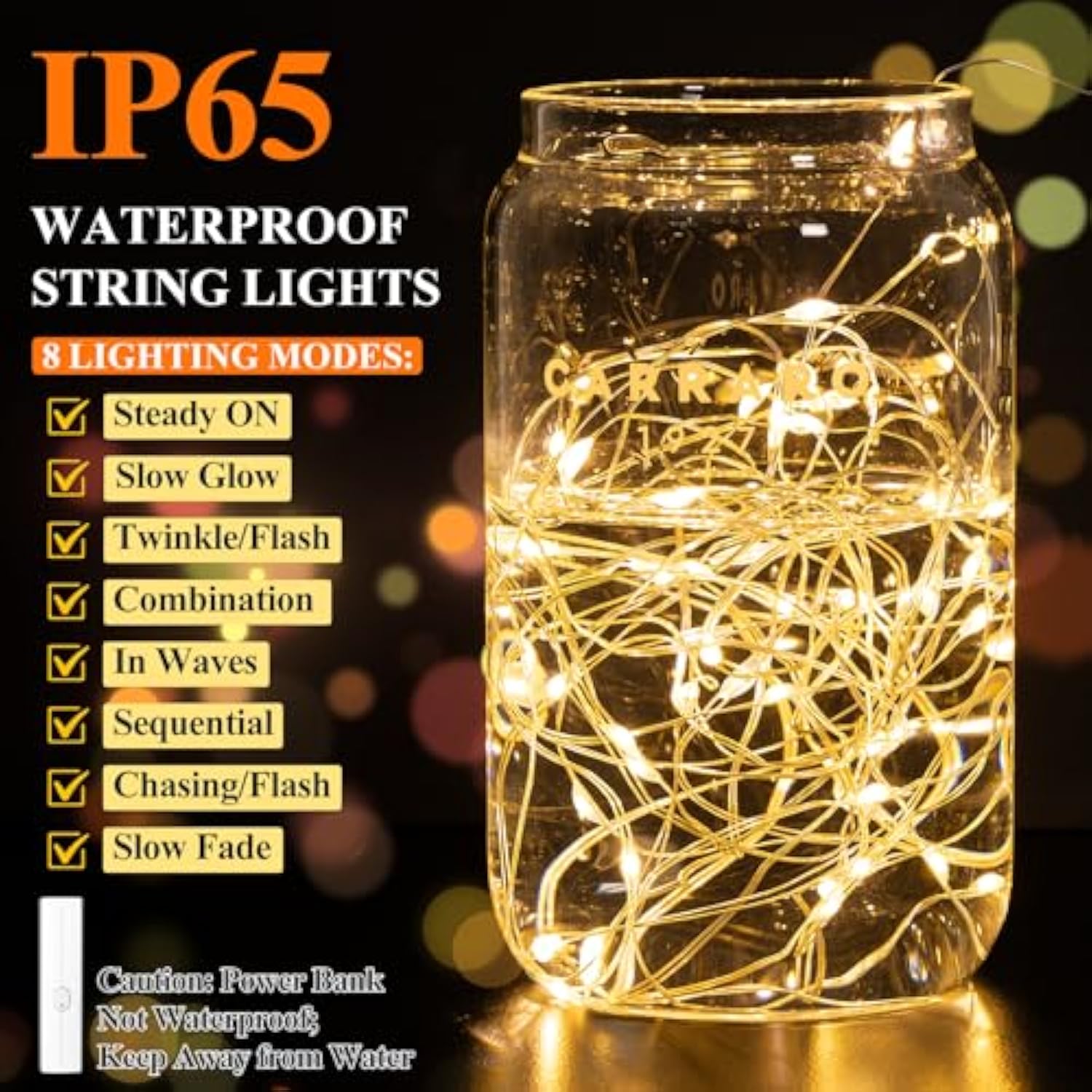 Lipstick Rechargeable Fairy Lights Battery Operated, Twinkle Lights With Timer, Led String Lights For Bedroom, Christmas