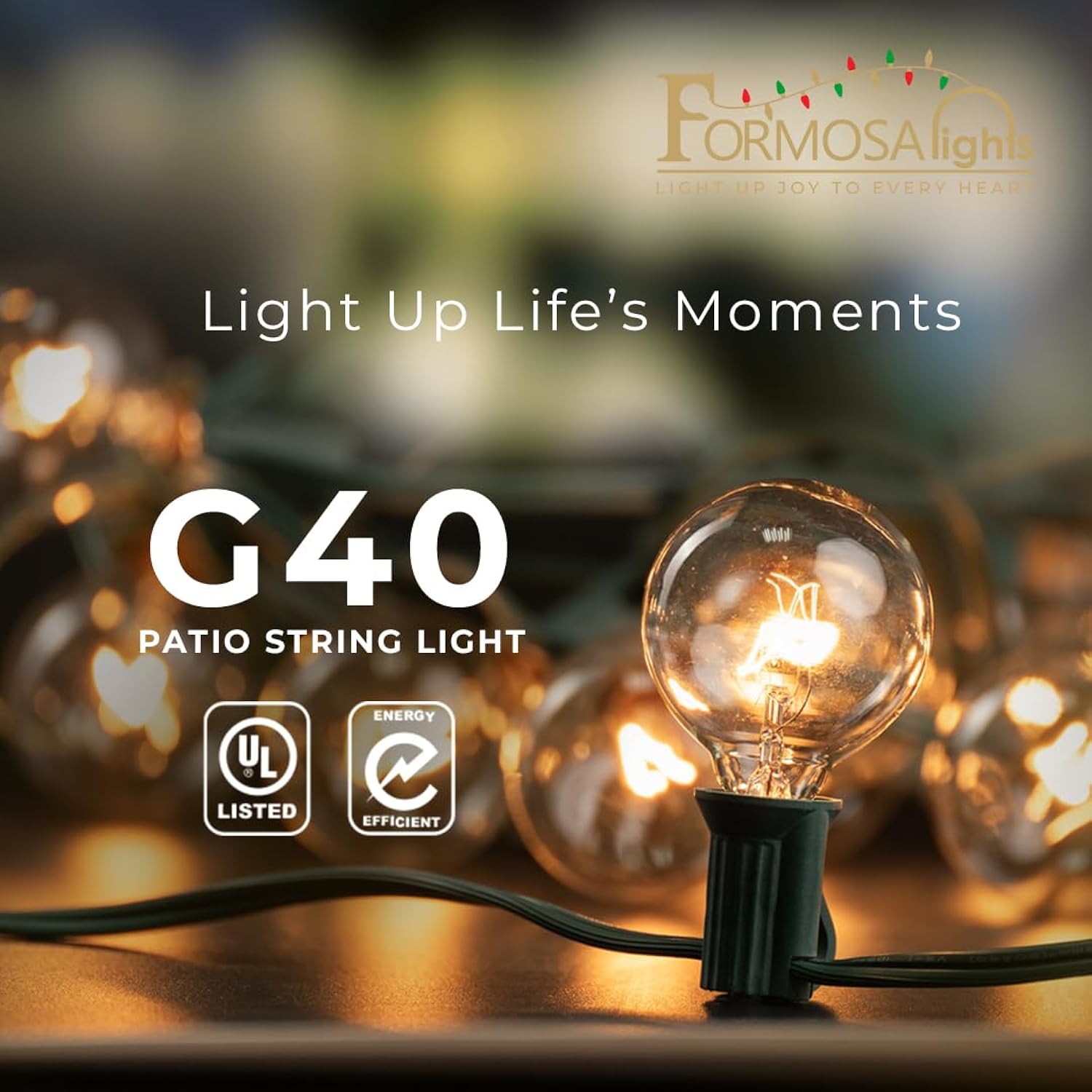 G40 26Ft Indoor/Outdoor Clear Incandescent Christmas String/Patio Light With 25 Bulbs And E12 Base | 120V, 5W