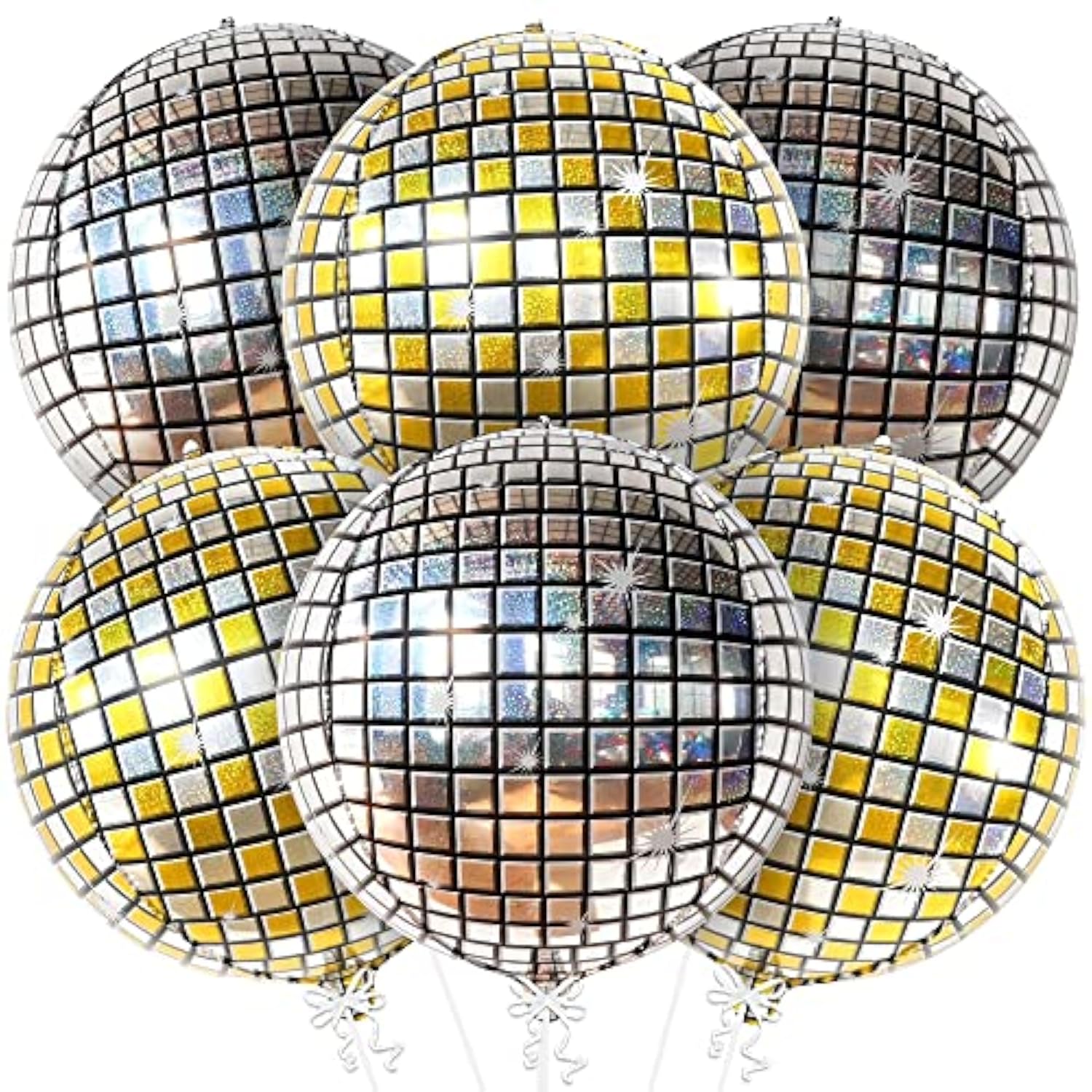 6pcs 22in Silver Gold Disco Ball 4D Sphere Party Balloons 2026