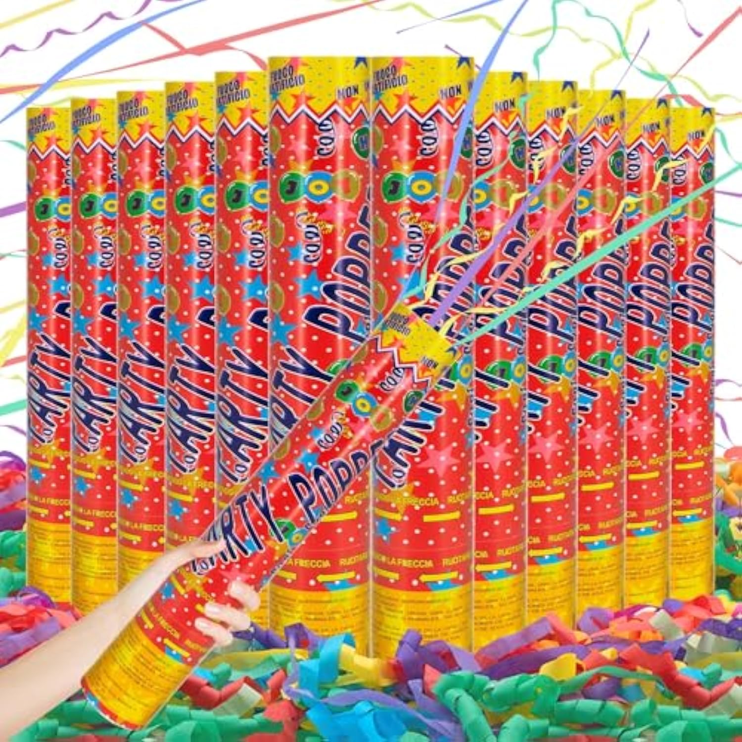 Confetti Cannon 12Inch Multicolor Confetti Popper Party Streamer Biodegradable 12Pack Party Popper Streamer Shooters For Weddings Birthdays Graduations Baby Showers Christmas New Year Celebrations