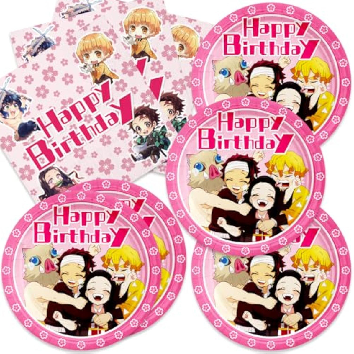 Demon-Slayer Party Supplies 40Pack Include 20 Plates, 20 Napkins Tablecloth For Demon Birthday Party Decoration