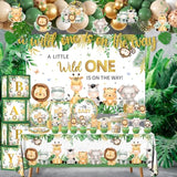Safari Baby Shower Decorations,262Pcs Wild Birthday Decorations Jungle Baby Shower Decorations Plates And Napkin Cups Backdrop Banner Tablecloth Balloons Garland Boxes,Serves 20