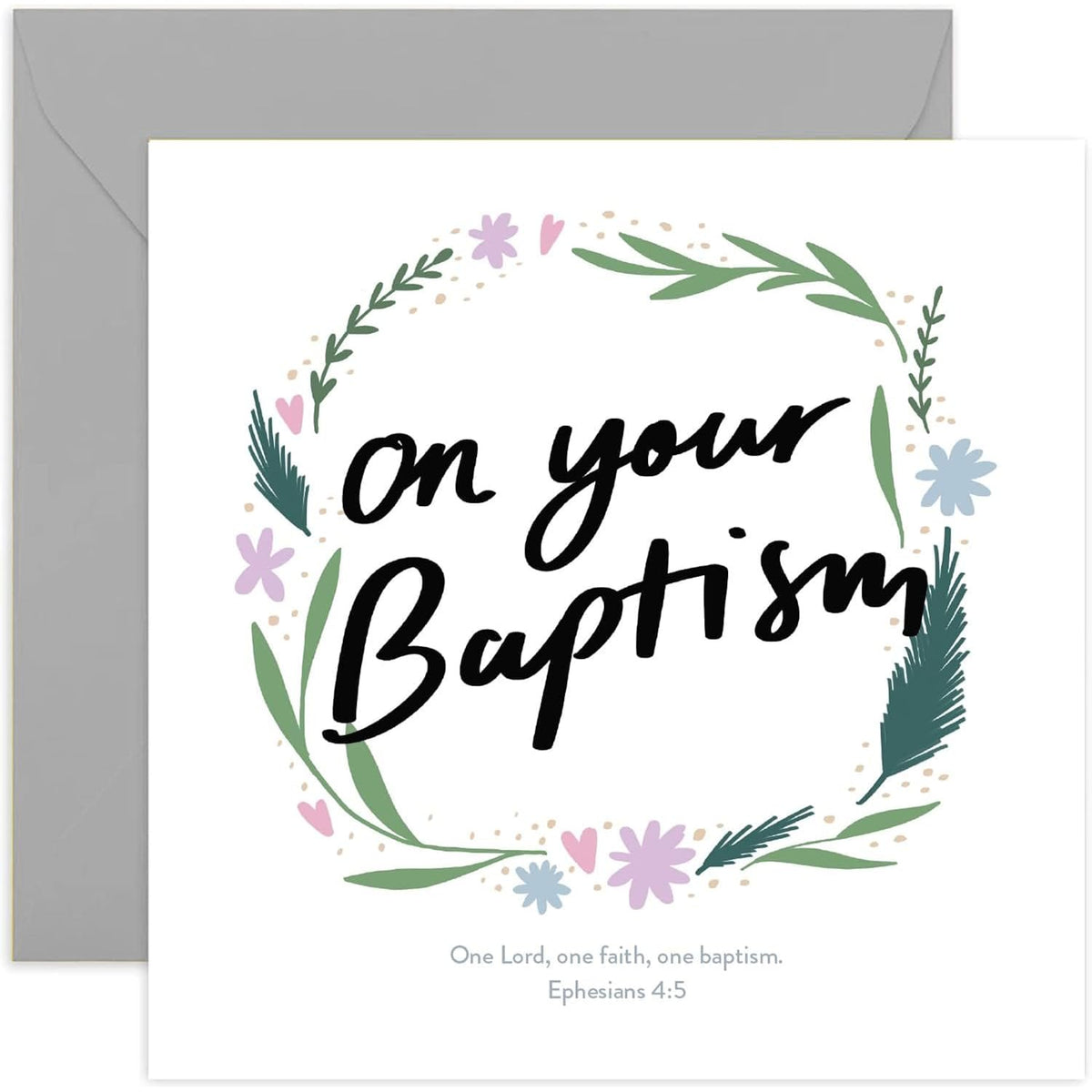 Old English Co. Cute Baptism Card For Boy Or Girl - Floral Religious Card For Special Day Celebration - For Godson, Goddaughter, Niece, Nephew, Grandchild | Blank Inside With Envelope