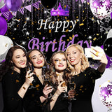 Purple And Black Party Decorations For Women, Purple Birthday Decorations For Girls Men With Purple Black Happy Birthday Backdrop Tablecloth Confetti Balloons Arch, Purple Party Supplies