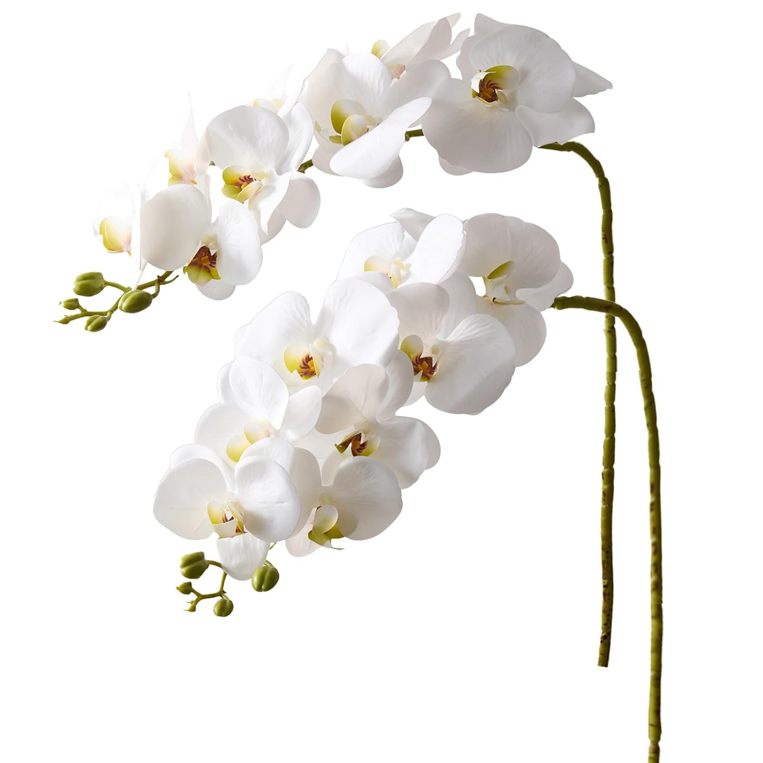2Pcs White Orchids Artificial Flowers 38" Long Stem Fake Orchid,Real Touch Latex Faux Phalaenopsis With 9 Large Orchids For Home Décor Centerpiece Arrangements