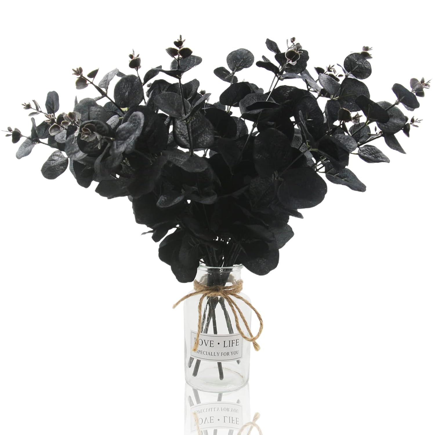 6 Pcs Artificial Black Eucalyptus Stems, 14" Eucalyptus Leaves Branches Bouquet For Flower Arrangement Diy, Black Silk Flowers For Home Halloween Farmhouse Decor (Black, 6)