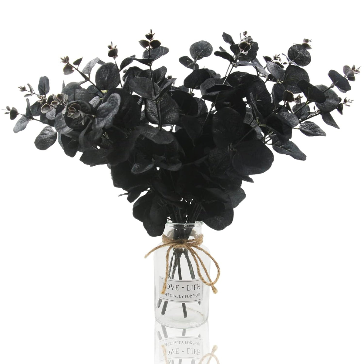 6 Pcs Artificial Black Eucalyptus Stems, 14" Eucalyptus Leaves Branches Bouquet For Flower Arrangement Diy, Black Silk Flowers For Home Halloween Farmhouse Decor (Black, 6)