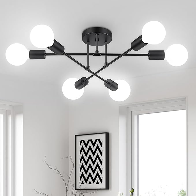 6 Light Modern Sputnik Chandelier Semi Flush Mount Ceiling Fixture for Living Room