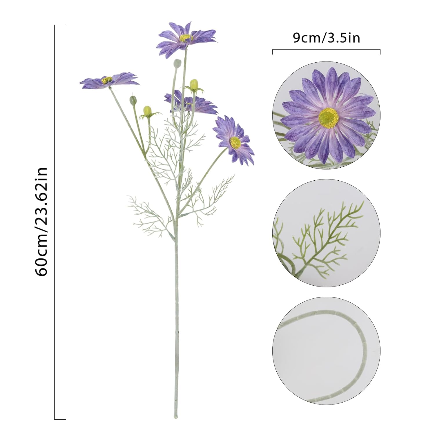 6Pcs Daisy Flowers Artificial 23.62'' Purple Silk Cosmos Flowers Faux Wildflowers Realistic For Wedding Party Home Office Garden Decoration(Purple)