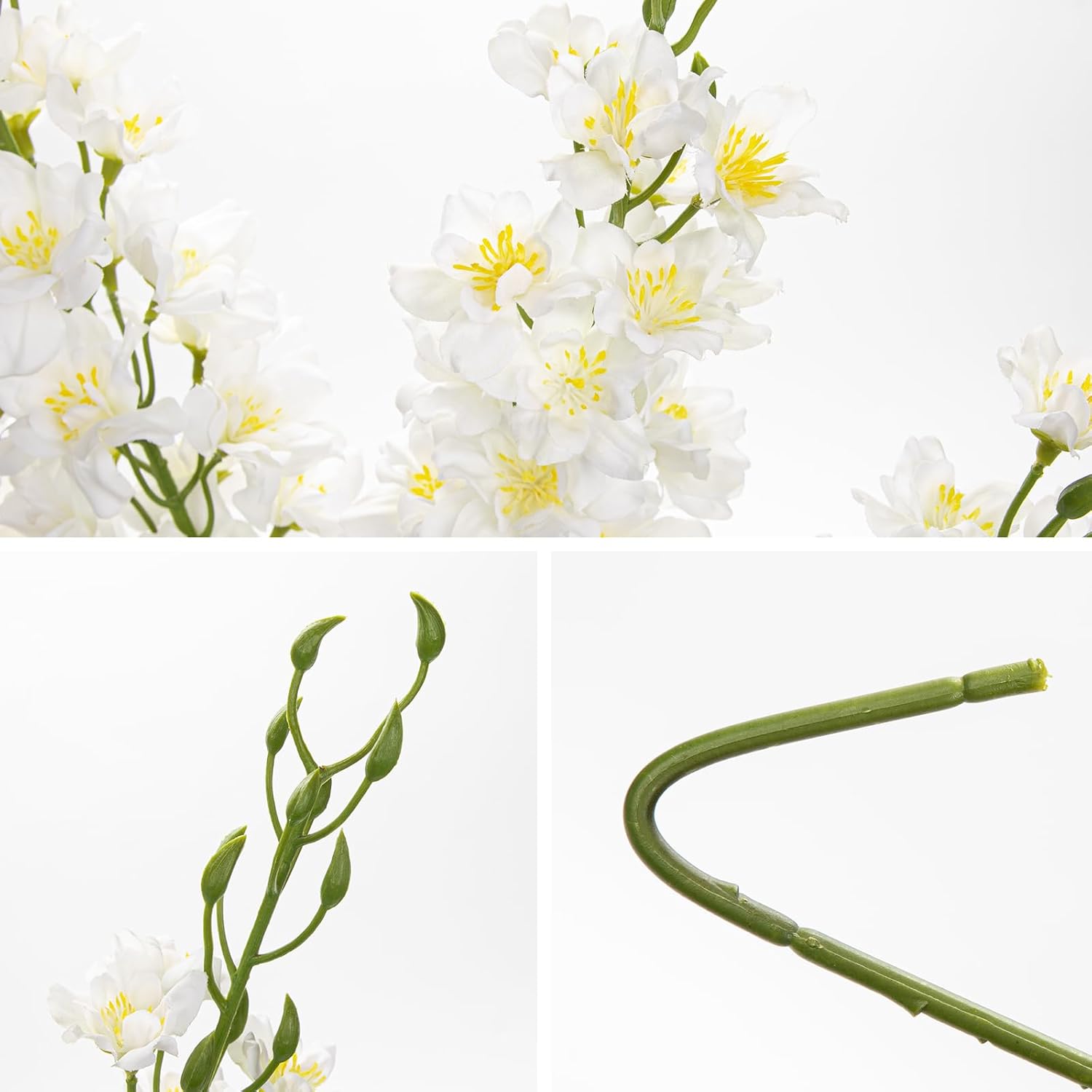 37'' White Delphinium Artificial Flowers Larkspur Faux Silk Bouquet For Tall Vases, Home & Wedding Floral Arrangements Indoor Decor,Delphinium Bulk Set For Centerpieces Garden Decorations