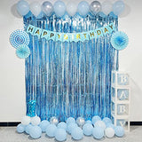 Light Blue Foil Fringe Curtains Party Decorations, 3.2 x 8 ft Foil Curtains Tinsel Backdrop for Ocean, Baby Shark Theme Birthday Decorations - Pack of 2