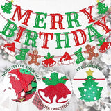 Merry Birthday Banner, Pre-Strung Christmas Birthday Party Decorations, Christmas Party Banner, Red And Green Glitter