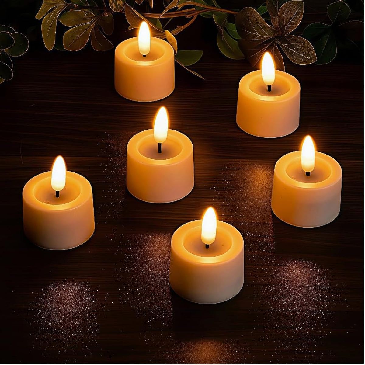Simplelight Amber Tea Lights Candles Battery Operated – Led Tea Lights With Timer, Pack Of 12 Realistic Black Wick Fall Candles For Pumpkin, Halloween, Christmas, Battery Included (Amber)