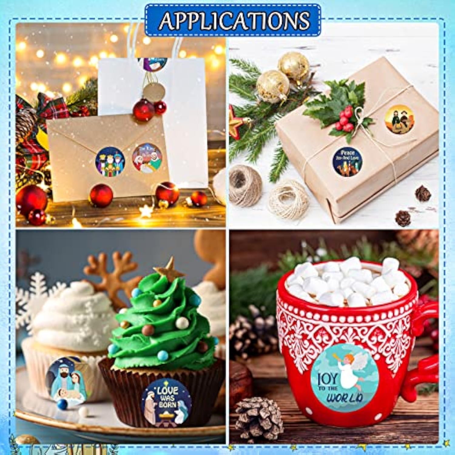 800 Pcs Christmas Religious Stickers Christmas Nativity Stickers Jesus Sticker Christian Christmas Faith Roll Sticker Labels For Xmas Cards Envelopes Candy Favor Craft,16 Designs (Cartoon Style)
