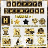 Black Gold Happy New Year 2026 Banner and Hanging Swirls Party Decorations