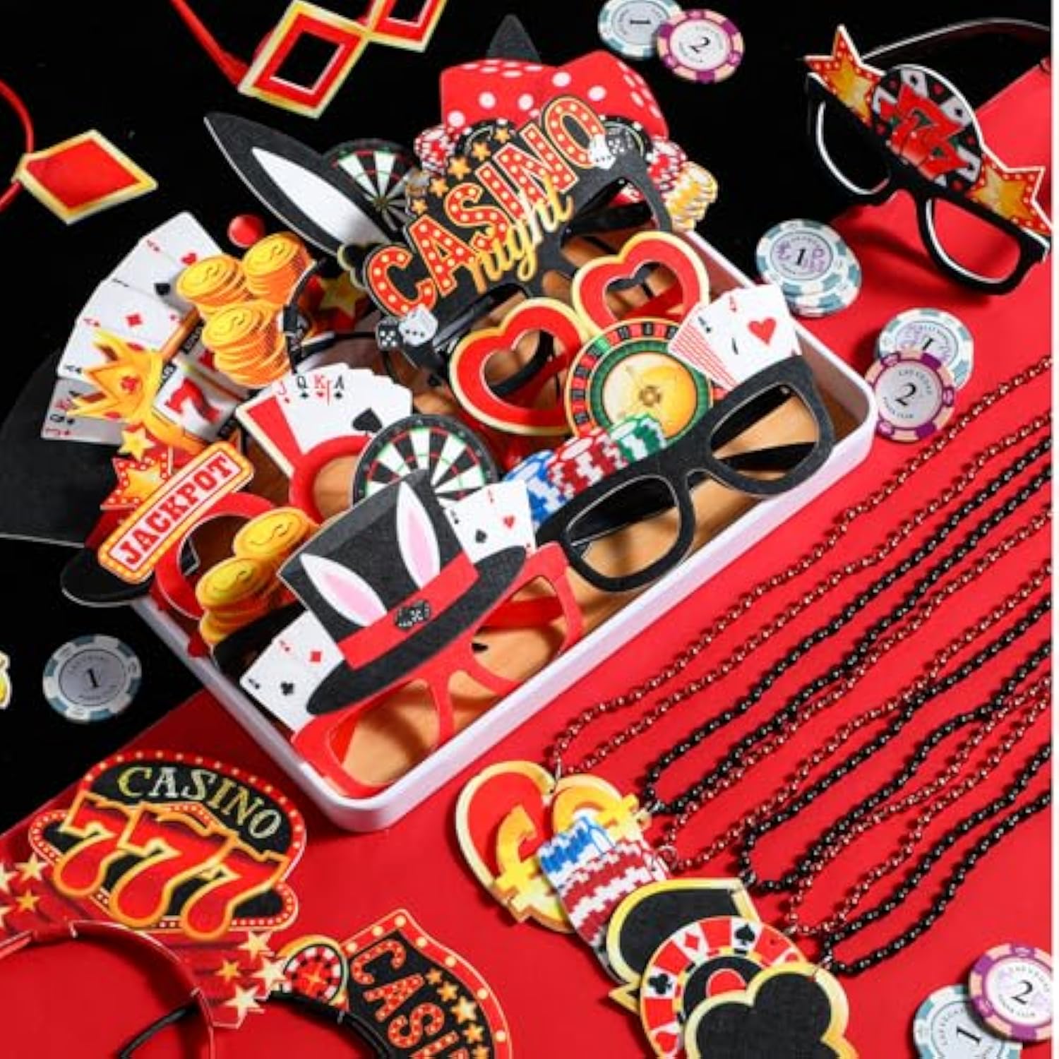 36 Pcs Casino Night Party Favors Casino Theme Felt Headband Eyeglasses Beaded Necklaces Dice Dollar Sign Poker Party Decorations Accessories For Las Vegas Game Night Decor Photo Prop Supplies