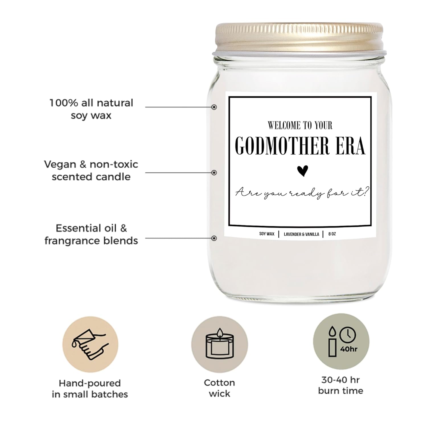 You Nique Designs Will You Be My Godmother Proposal Gifts From Godchild For Girl Best Friend Sister, Godmother Candle, In My Godmother Era, Scented Soy Candle, All Natural, 8Oz (Lavender & Vanilla)