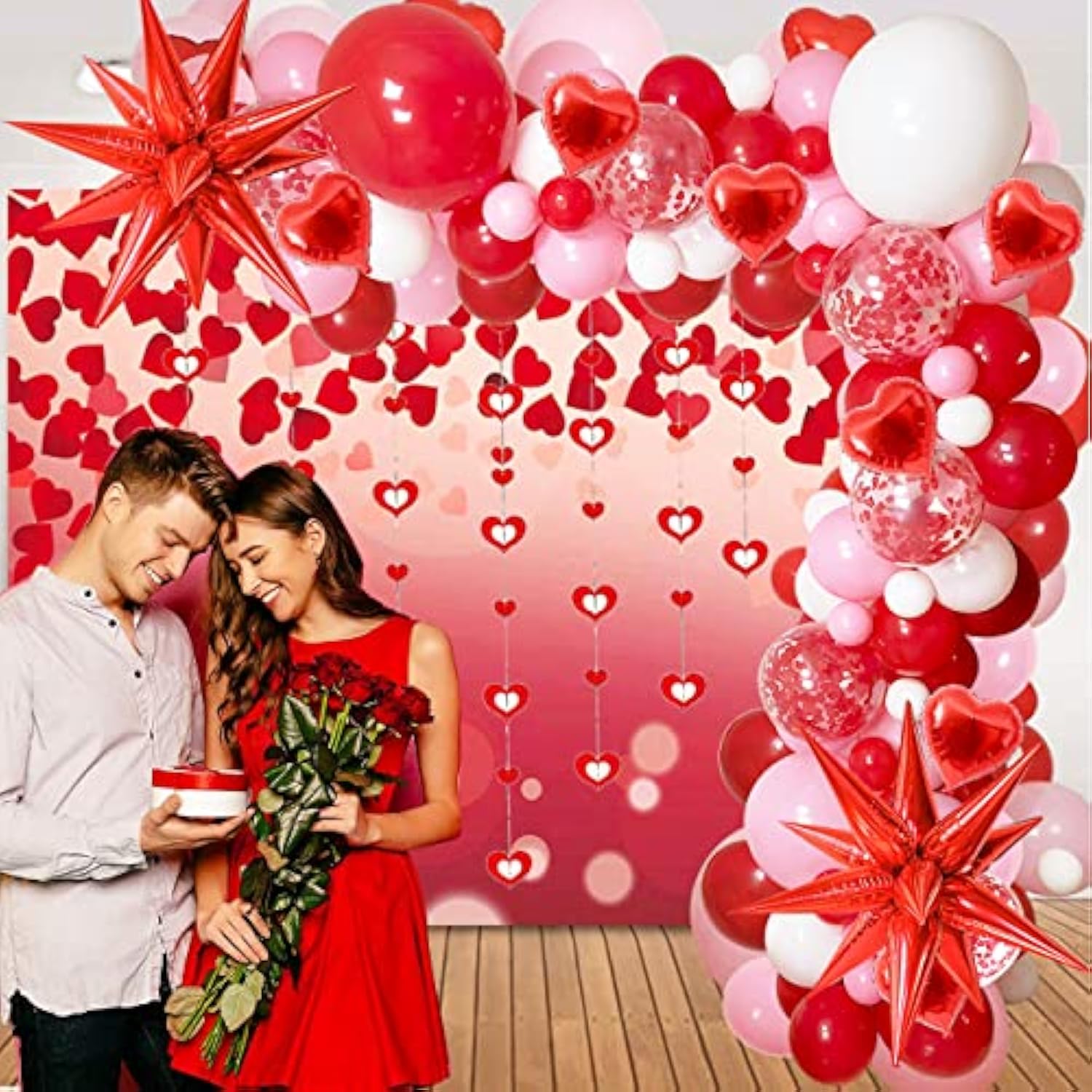 Red Valentines Day Decorations,Proposal Decorations,Red Pink White Heart Balloon With Bling Bling Hanging Swirl For Sweetheart Wedding Bridal Shower Valentines Day Anniversary Engagement Party Decor