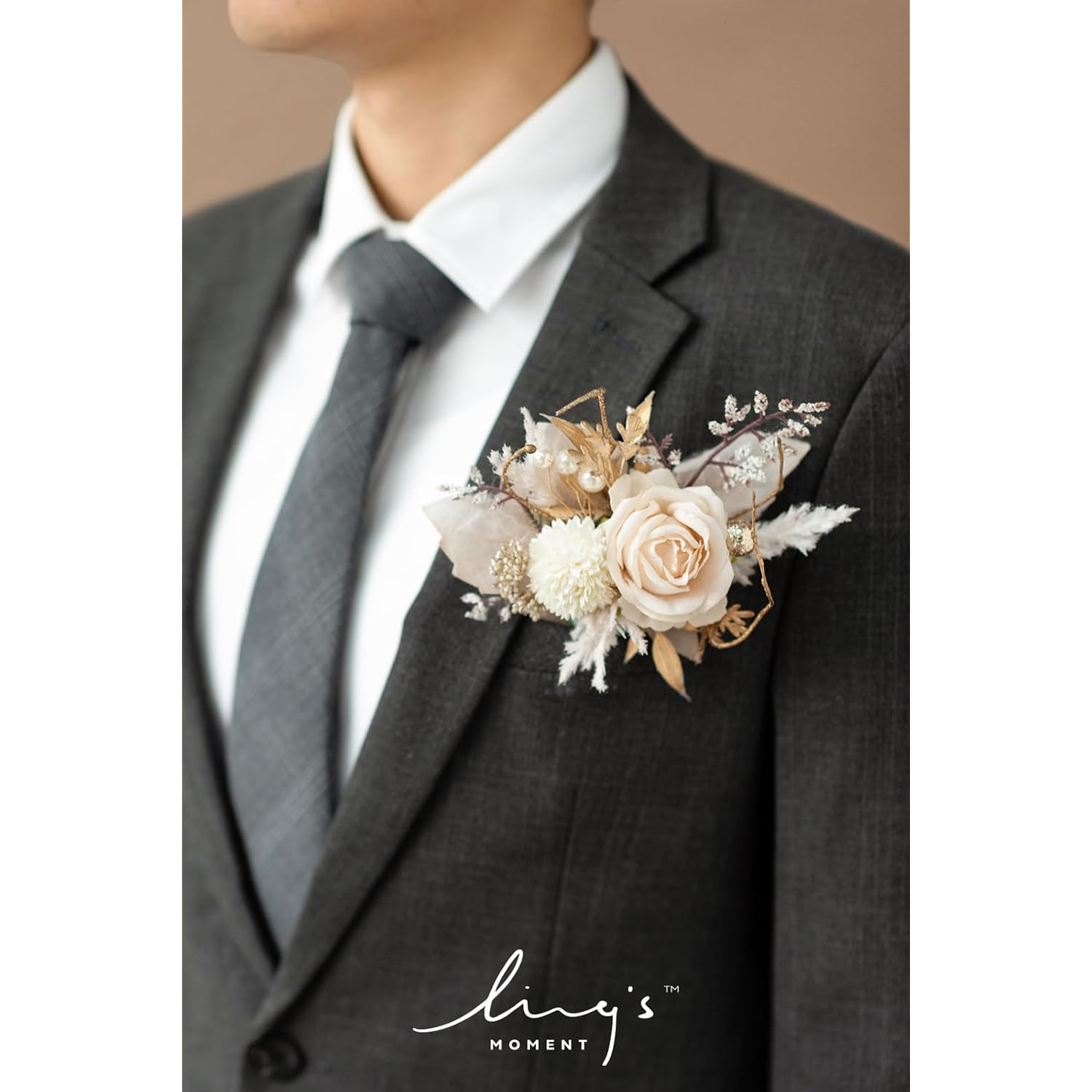 Pocket Boutonniere Single, Boutonniere For Men Groom For Wedding, Prom, Homecoming, Anniversary, Graduation, Etc.White Beige, 6" W X 5" H