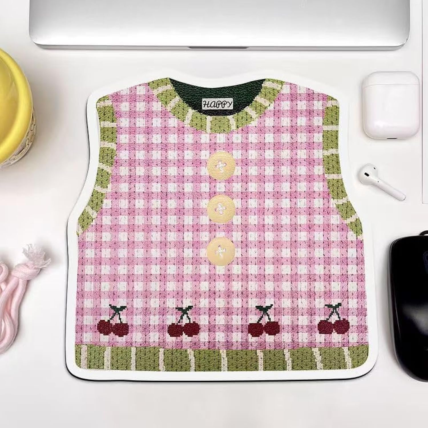 Cute Knitted Sweater Pattern Mouse Pad, Kawaii Soft Cozy Mouse Mat With Non-Slip Base, Cherry Pink Pattern Mousepad, Kawaii Desk Accessory For Office Or Home, Aesthetic Cute Desk Decor (Cherry)