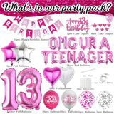 Hot Pink 13th Birthday Decorations for Girls with Banner & Balloons