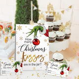 How Many Cristmas Kisses Are In The Jar Christmas Theme Party Sign, Snowflake Decorations Theme Party Game Card Kit (1 Sign & 50 Guessing Cards), Festive Activities Party Games Card-16