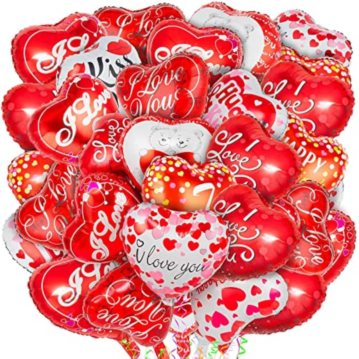 36 Red Heart Balloons - Happy Valentine'S Day Foil & Mylar Balloons For Special Night Party Decorations