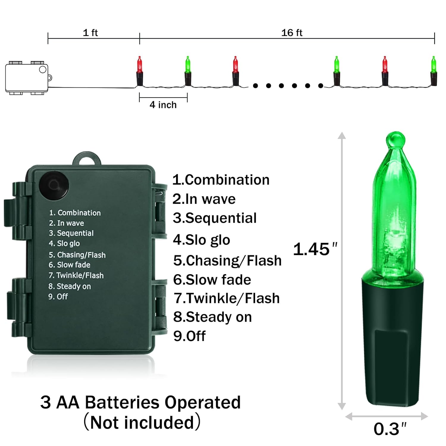 Battery Operated Christmas Lights 2 Pack, 17Ft 50 Led Mini String Light With Auto-Timer 8 Modes Waterproof Tree Lights (
