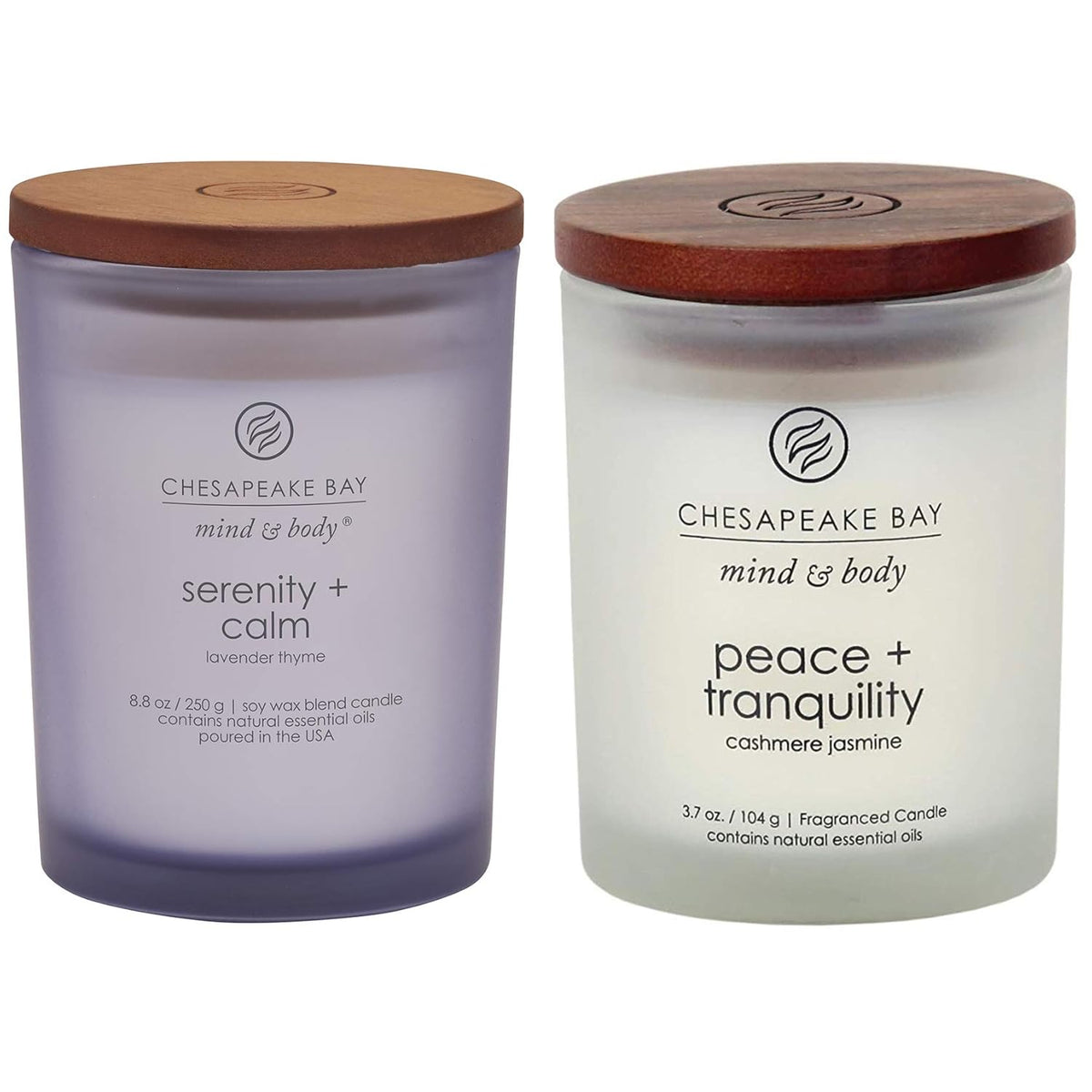 Chesapeake Bay Candle Scented Candles, Serenity + Calm (Lavender Thyme) & Peace + Tranquility (Cashmere Jasmine), Medium (2-Pack)