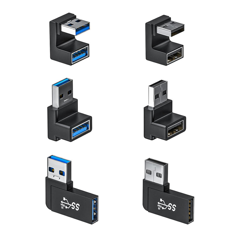 6 Pack 180 Degree & 90 Degree Usb 3.1 Adapter, Left And Right Angle Usb A Male