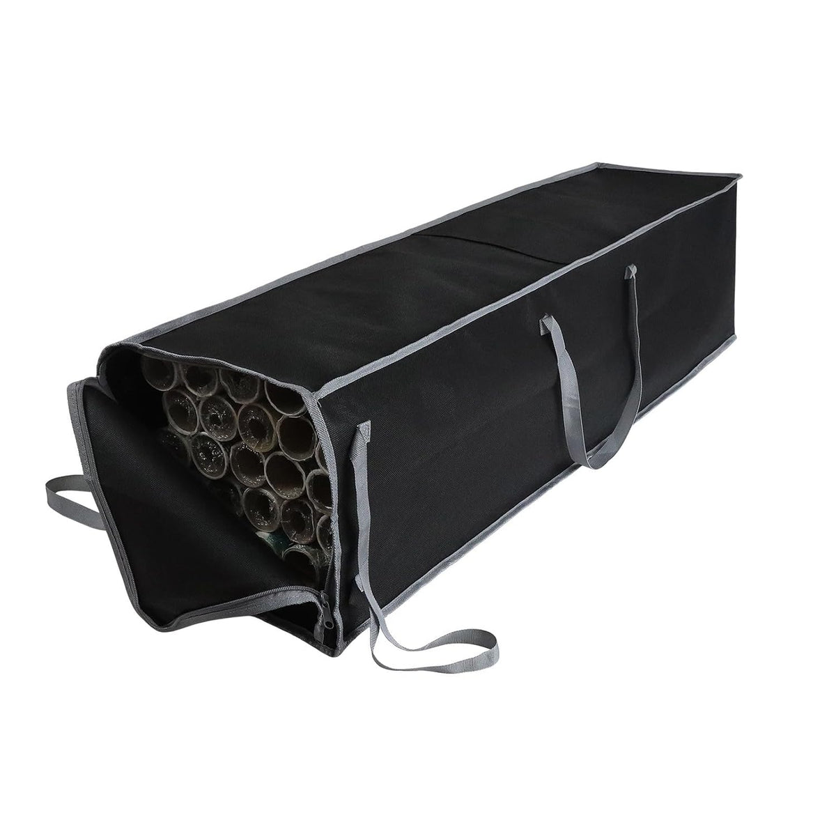 Large Wrapping Paper Storage Bag – 41" Christmas Gift Wrap Organizer With Reinforced Handles, Holds 25 Rolls – Black & Gray Two-Tone Design, Dustproof & Stain-Resistant For Wrap Paper Storage