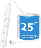 25 Ft Extension Cord Power Strip 7 Outlets 15A Heavy Duty Surge Protector