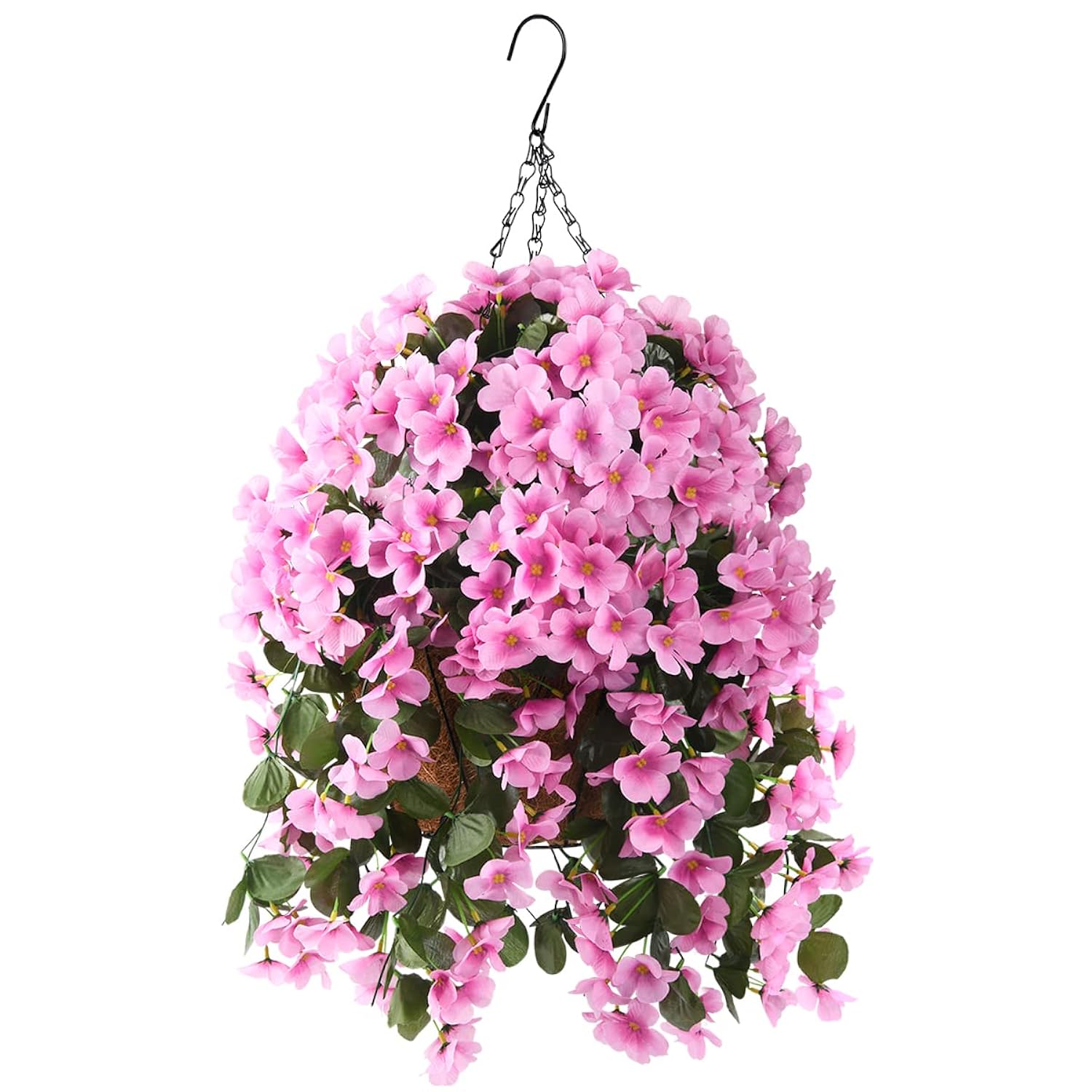 Artificial Hanging Flowers With Basket For Garden Outdoor Spring Decoration,Faux Silk Begonia In Planter Look Real Uv Resistant For Outside Home Porch Patio Balcony Yard Decor(Pink)