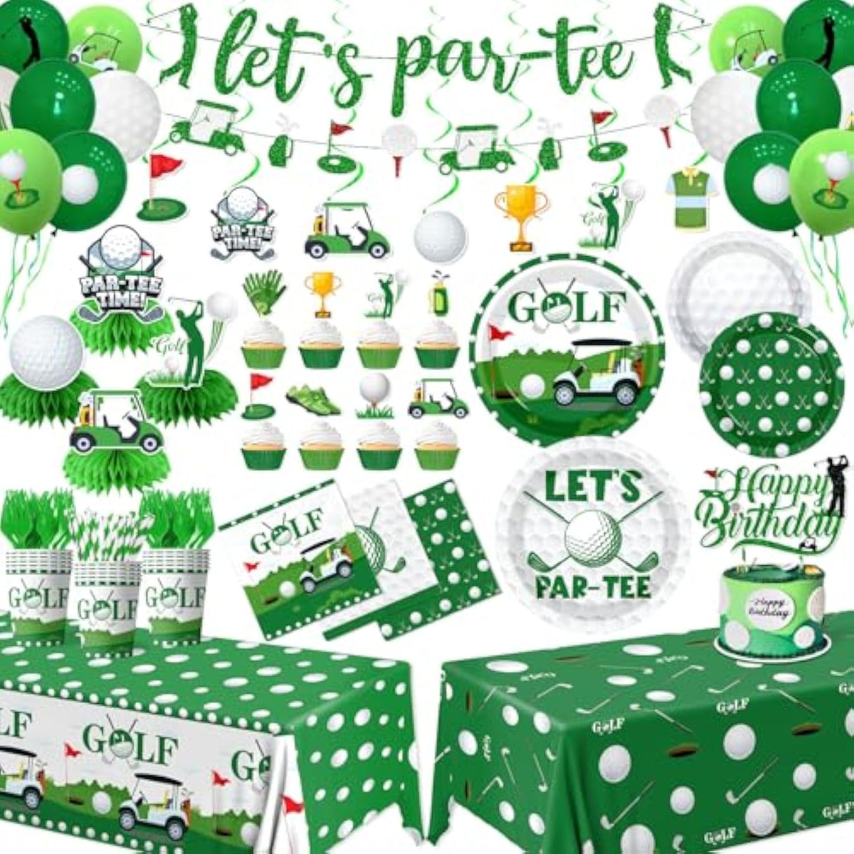 Golf Party Decorations, All-In-1 Golf Birthday Decorations With Balloons Let'S Par-Tee Plates Napkins Cake Toppers Honeycombs Tablecloths And Banner For Sports Themed Birthday Baby Shower, Serve 24