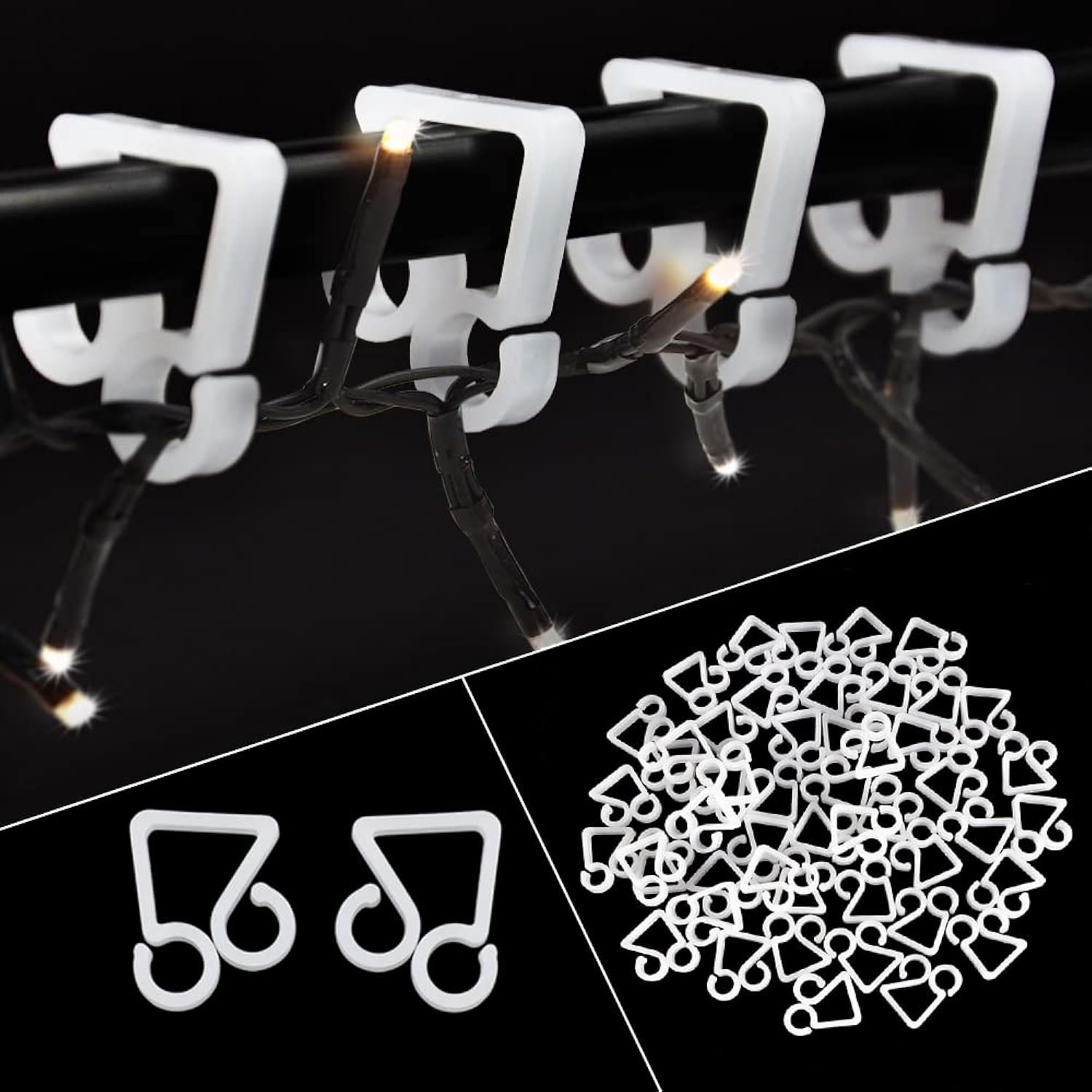 120 Pcs Gutter Hooks For Outdoor Lights, Christmas Lights Clips, Outdoor Hang Hooks For String Lights Meteor Shower Lights On Halloween Christmas Garden Tree Home Decoration