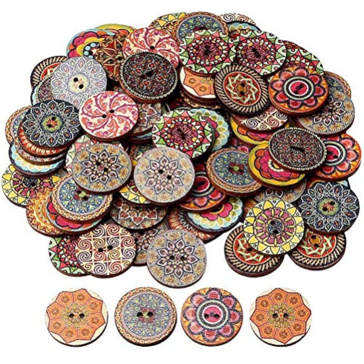 100 Pcs Mixed Color Wood Buttons, Eubags 1 Inch Natural Round Shapes R