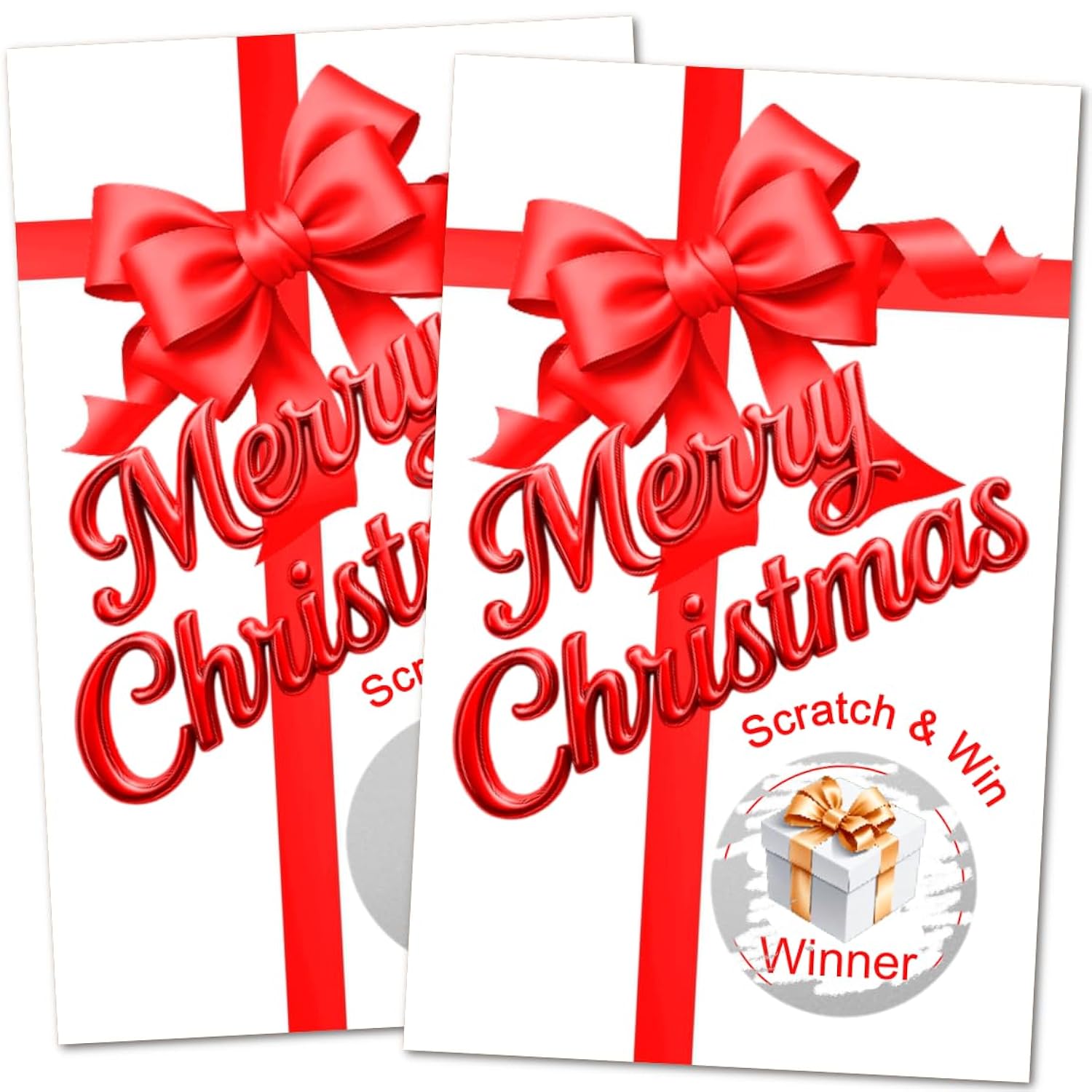 Gift Box Merry Christmas Game Scratch Off, Red Bow, Scratch & Win, Easy To Play Silly Games, Fun Idea, Ice Breaker Activity. Raffle Cards, Set Of 40 Cards Made In Usa