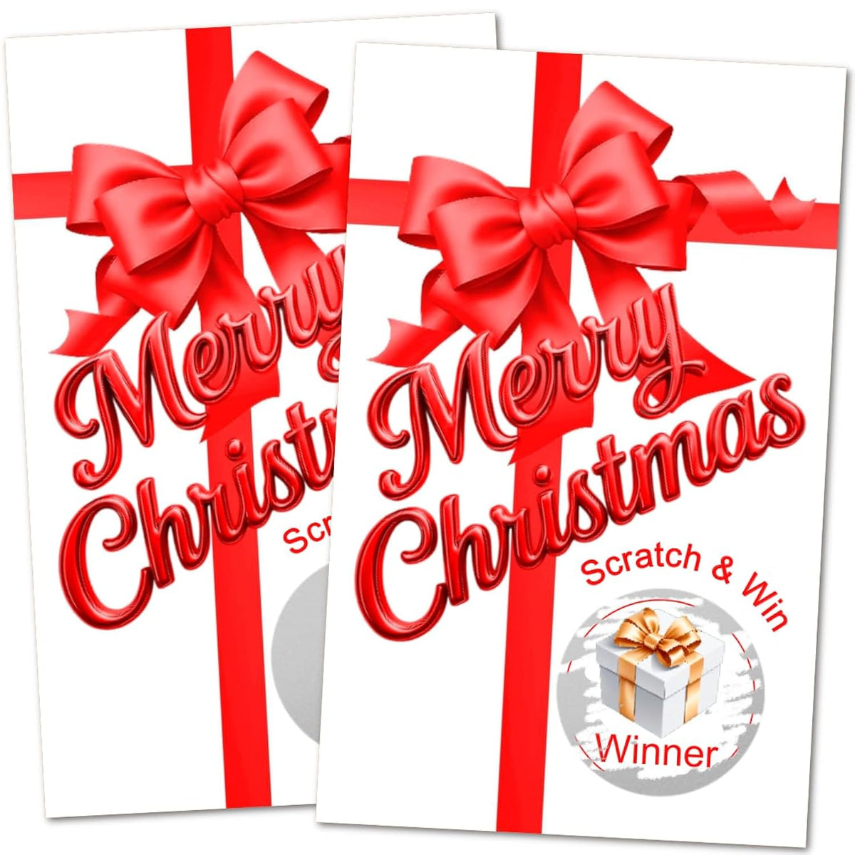 Gift Box Merry Christmas Game Scratch Off, Red Bow, Scratch & Win, Easy To Play Silly Games, Fun Idea, Ice Breaker Activity. Raffle Cards, Set Of 40 Cards Made In Usa