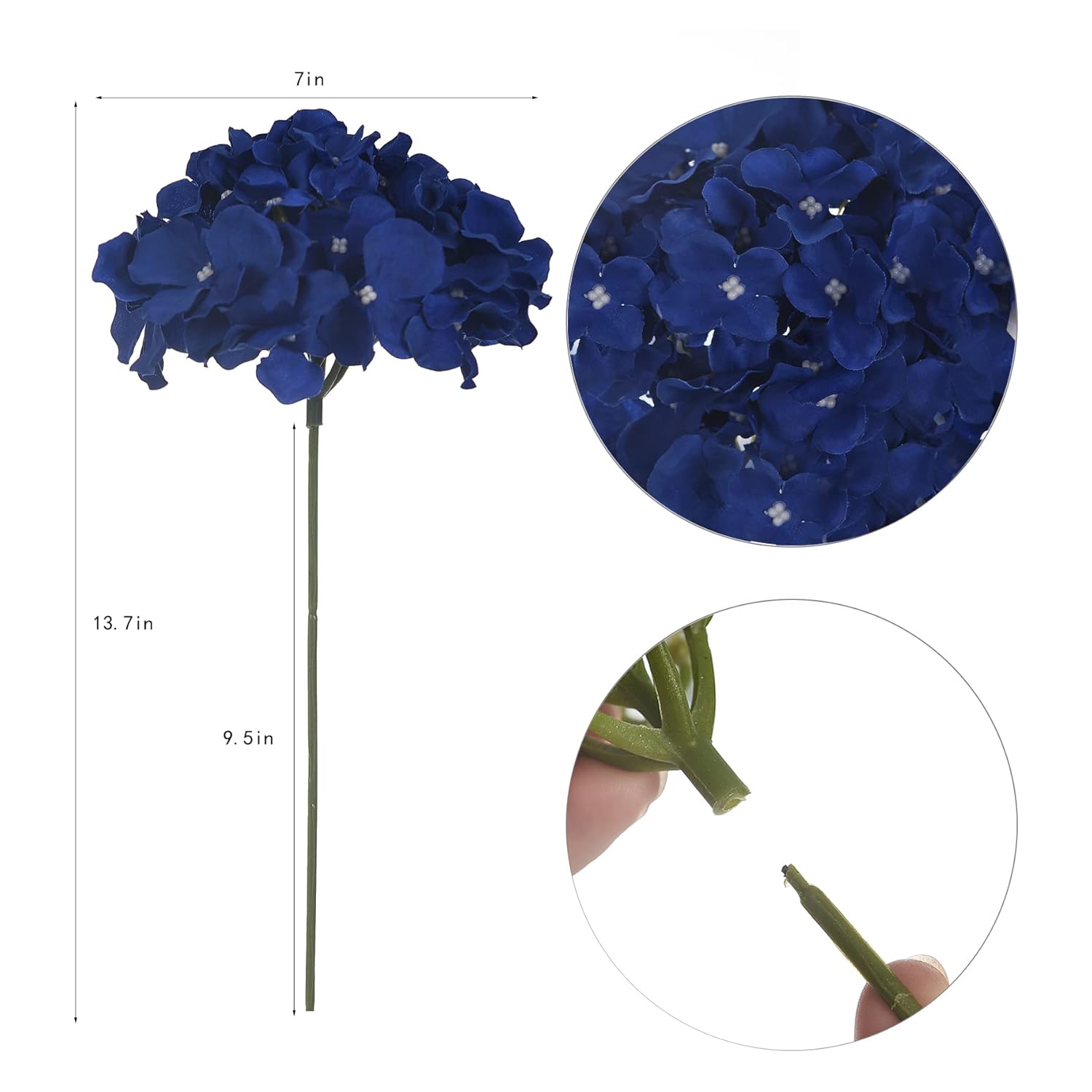 10Pcs Silk Hydrangea Heads With Stems Artificial Flowers For Wedding Party Home Decor (Royal Blue)