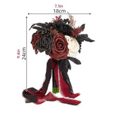 Wedding Bouquets For Bride And Bridesmaid - Black And Burgundy Gothic Bridal Flowers, Artificial Rose Bouquet