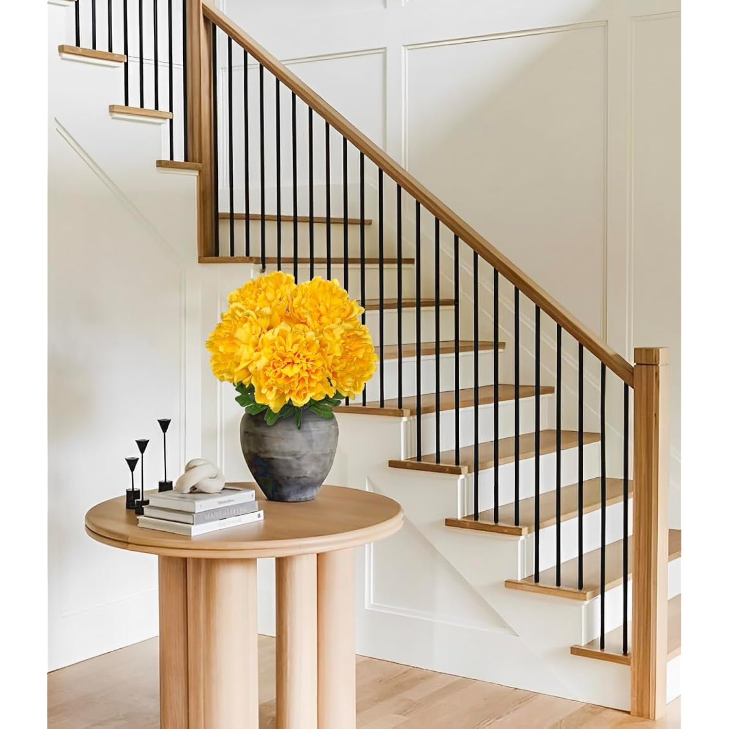 Artificial Peony Flowers Bouquet 15.7" Faux Yellow Silk Peonies Floral Arrangement Fake Flower Stems For Home Office Wedding Party Table Vase Centerpiece Decor